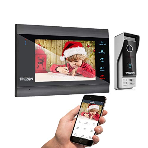 TMEZON 1080P Visiophone WiFi IP Vidéo Interphone,7 Pouce Moniteur de Nouvelle Version,Sonnette de Caméra Filaire Vision Nocturne,Déverrouillage à Distance,Parler,Enregistrer,Smartphone TuyaSmart APP