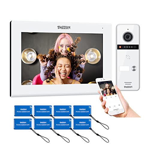TMEZON Visiophone WiFi 1080P Vidéo Interphone 4 fils, 7’’ IP Moniteur écran tactile,Sonnette de Caméra Filaire Vision Nocturne pour 1 Famille/Appartement,la carte RFID/APP Unlock,wifi connexion à Tuya
